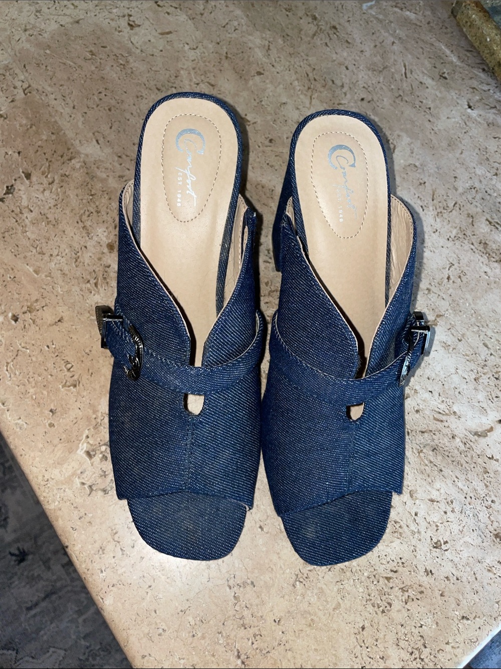 Denim Open-Toe Mules - Picture 2 of 4